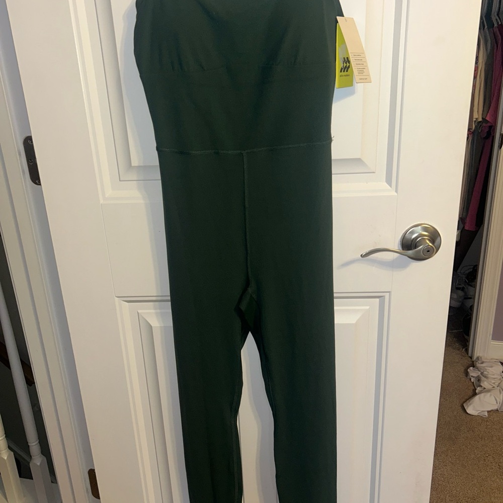 All in Motion Green Tailored Jumpsuit with Smooth Texture